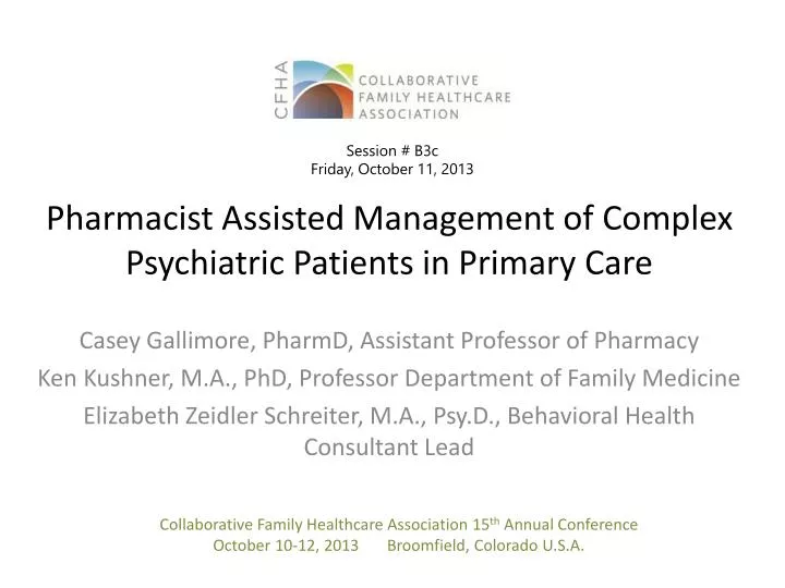 pharmacist assisted management of complex psychiatric patients in primary care