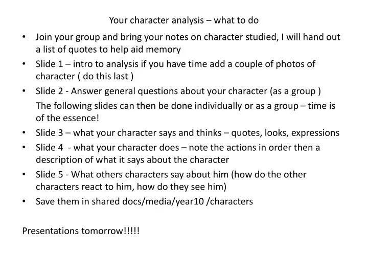your character analysis what to do