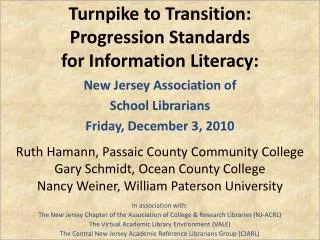 Turnpike to Transition: Progression Standards for Information Literacy:
