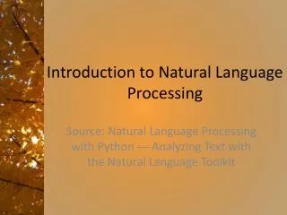 Introduction to Natural Language Processing