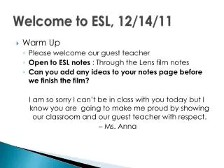 Welcome to ESL, 12/14/11