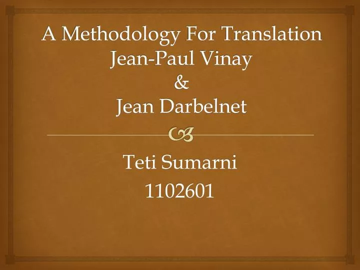 a methodology for translation jean paul vinay jean darbelnet