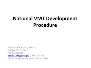 National VMT Development Procedure