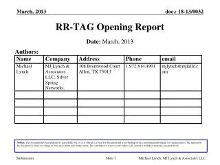 RR-TAG Opening Report