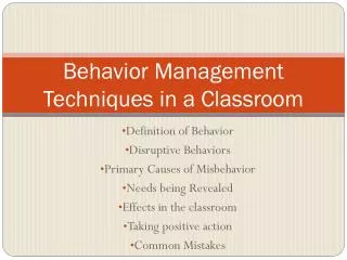 Behavior Management Techniques in a Classroom