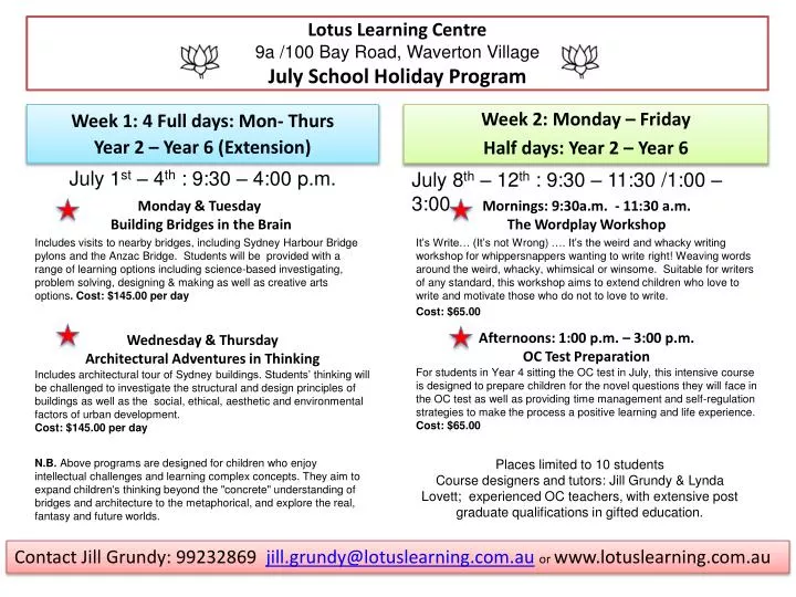 lotus learning centre 9a 100 bay road waverton village july school holiday program