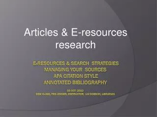 Articles &amp; E-resources research