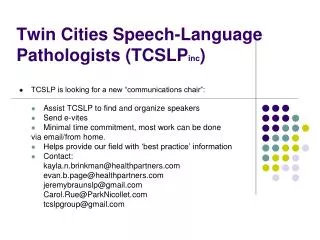 Twin Cities Speech-Language Pathologists (TCSLP inc )