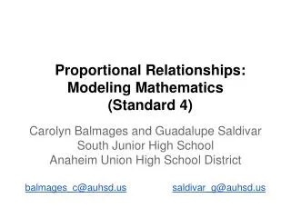Proportional Relationships: Modeling Mathematics (Standard 4)