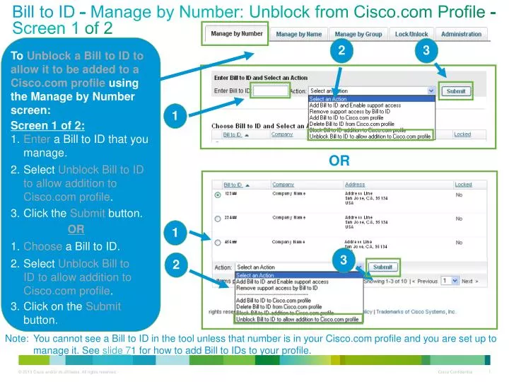 bill to id manage by number unblock from cisco com profile screen 1 of 2