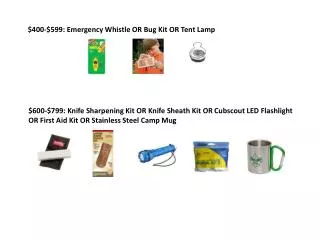 $400-$599: Emergency Whistle OR Bug Kit OR Tent Lamp