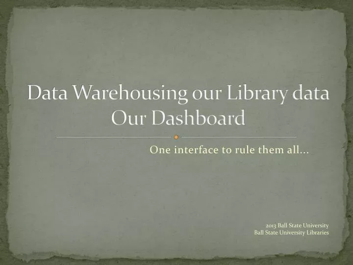 data warehousing our library data our dashboard