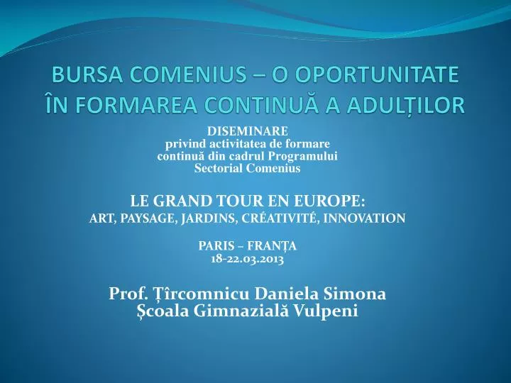 bursa comenius o oportunitate n formarea continu a adul ilor