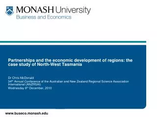 Partnerships and the economic development of regions: the case study of North-West Tasmania