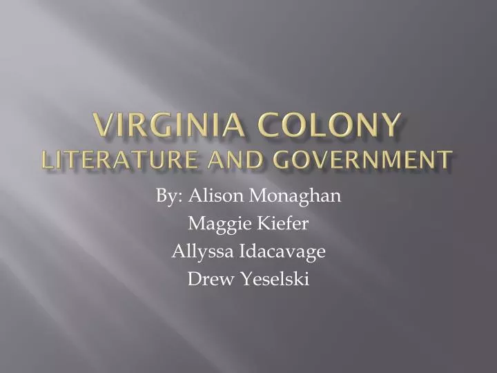 virginia colony literature and government