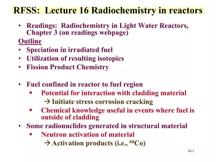 rfss lecture 16 radiochemistry in reactors