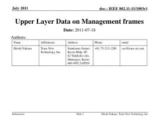 Upper Layer Data on Management frames