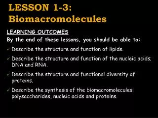 LESSON 1-3: Biomacromolecules