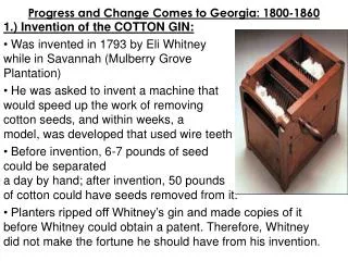 Progress and Change Comes to Georgia: 1800-1860