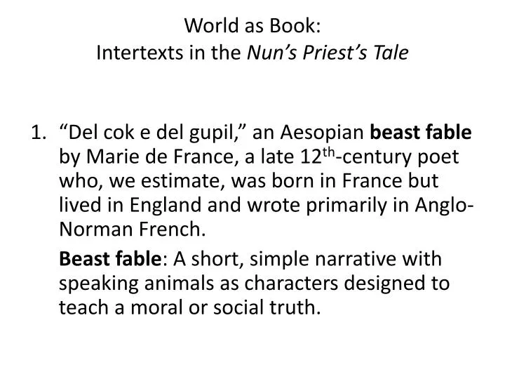 world as book intertexts in the nun s priest s tale