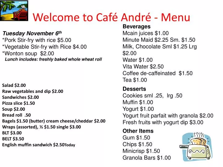 welcome to caf andr menu