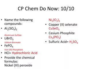 CP Chem Do Now: 10/10