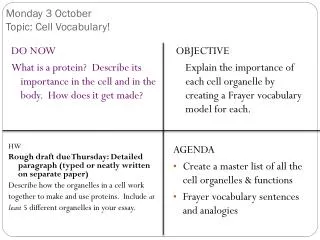 Monday 3 October Topic: Cell Vocabulary!