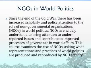 NGOs in World Politics