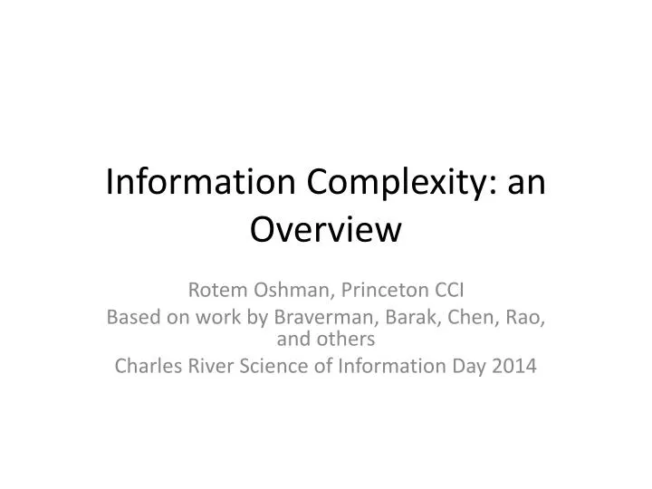 information complexity an overview