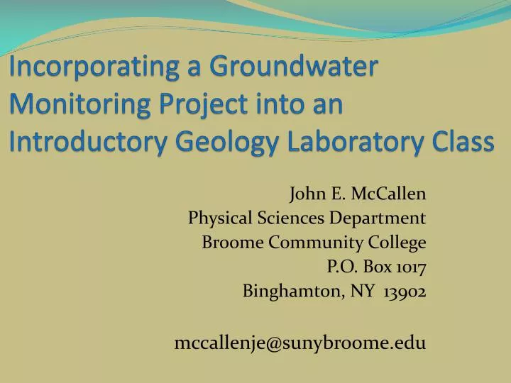 incorporating a groundwater monitoring project into an introductory geology laboratory class