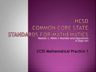 HCSD Common Core State Standards for Mathematics