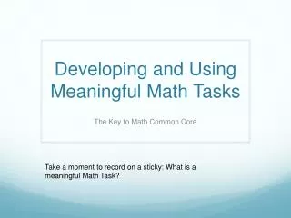 Developing and Using Meaningful Math Tasks