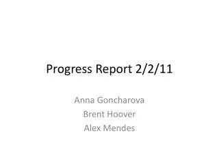Progress Report 2/2/11