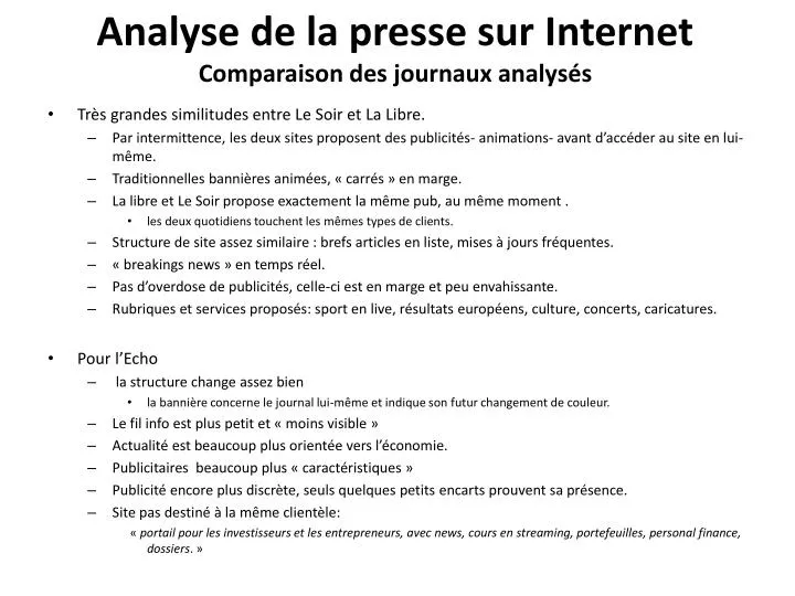 analyse de la presse sur internet comparaison des journaux analys s