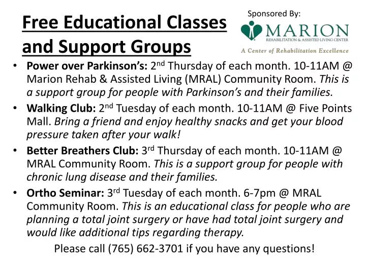 free educational classes and support groups