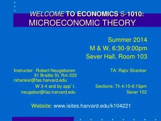 WELCOME TO ECONOMICS S- 1010 : MICROECONOMIC THEORY