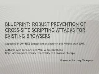 BLUEPRINT: Robust Prevention of Cross-Site Scripting Attacks for Existing Browsers