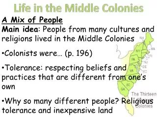 Life in the Middle Colonies