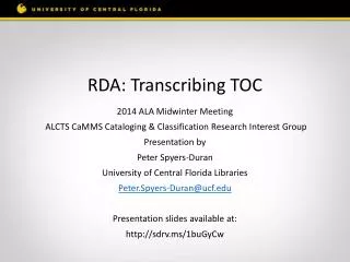 RDA: Transcribing TOC