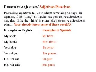 Possessive Adjectives/ Adjetivos Posesivos
