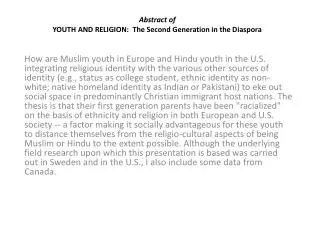 Abstract of YOUTH AND RELIGION: The Second Generation in the Diaspora
