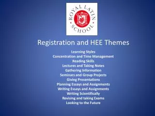 Registration and HEE Themes Learning Styles Concentration and Time Management Reading Skills