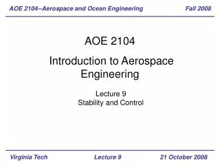 AOE 2104 Introduction to Aerospace Engineering
