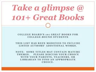 Take a glimpse @ 101+ Great Books