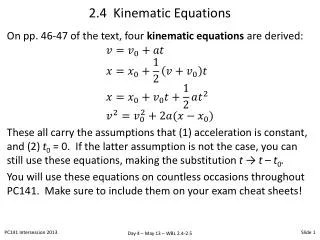 2.4 Kinematic Equations
