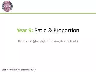 Year 9: Ratio &amp; Proportion