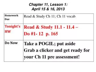 Chapter 11, Lesson 1: April 15 &amp; 16, 2013