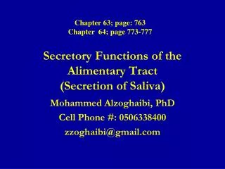 Secretory Functions of the Alimentary Tract (Secretion of Saliva)