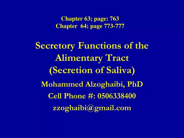 secretory functions of the alimentary tract secretion of saliva