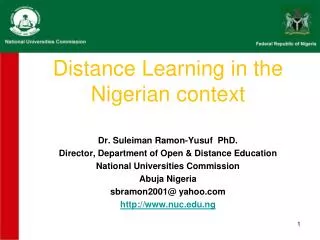 Distance Learning in the Nigerian context